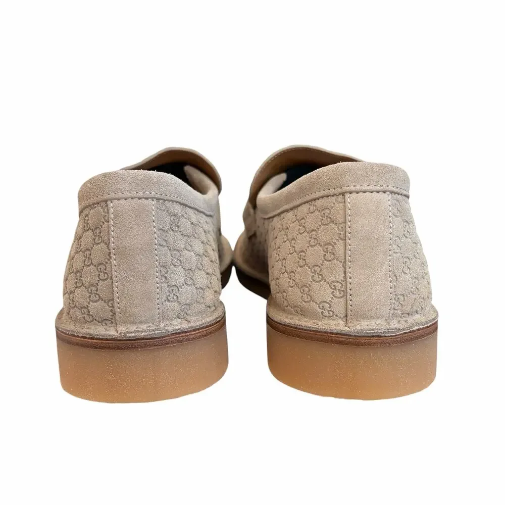 Gucci Web GG Monogram Suede Loafers Beige 831289 Mens 11.5 US 12 NEW
